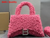 Balenciaga Furry Hourglass XS Handbag With Strap in Pink Technical Material and Lambskin Replica