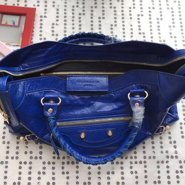 Balenciaga Gaint 12 Gold Medium City Handbag in Electric Blue Soft Crafted Vintage Lambskin For Sale