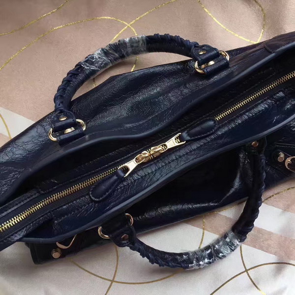 Balenciaga Gaint 12 Gold Medium City Handbag in Navy Blue Soft Crafted Vintage Lambskin For Sale