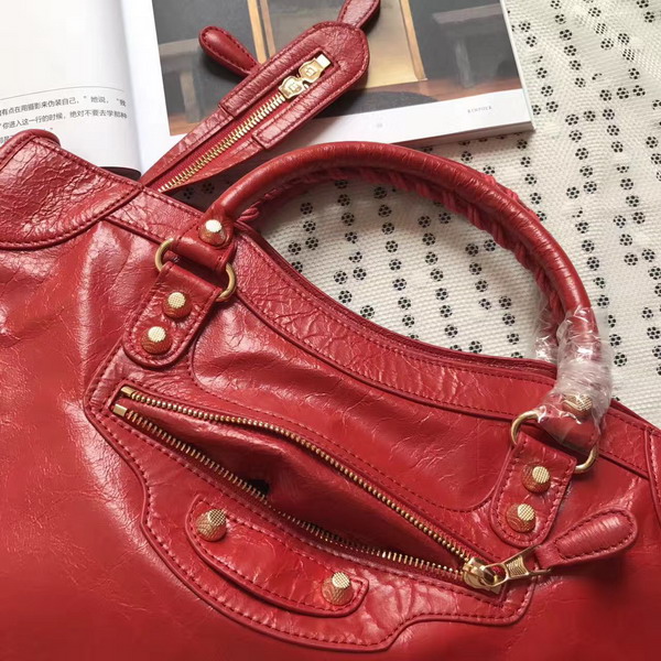 Balenciaga Gaint 12 Gold Medium City Handbag in Red Soft Crafted Vintage Lambskin For Sale