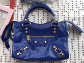 Balenciaga Gaint 12 Gold Mini City Handbag in Electric Blue Soft Crafted Vintage Lambskin For Sale