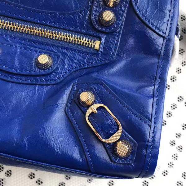 Balenciaga Gaint 12 Gold Mini City Handbag in Electric Blue Soft Crafted Vintage Lambskin For Sale