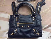 Balenciaga Gaint 12 Gold Mini City Handbag in Navy Blue Soft Crafted Vintage Lambskin For Sale