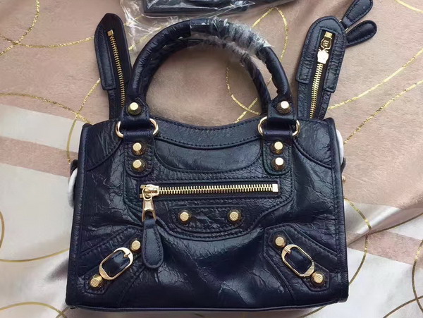 Balenciaga Gaint 12 Gold Mini City Handbag in Navy Blue Soft Crafted Vintage Lambskin For Sale