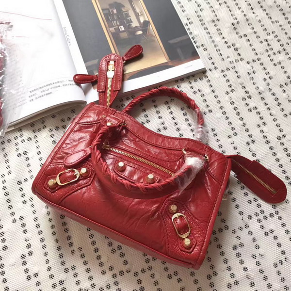 Balenciaga Gaint 12 Gold Mini City Handbag in Red Soft Crafted Vintage Lambskin For Sale