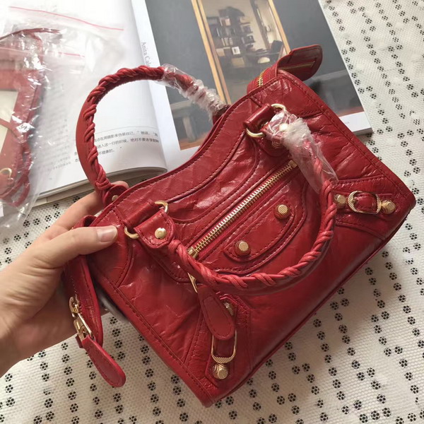Balenciaga Gaint 12 Gold Mini City Handbag in Red Soft Crafted Vintage Lambskin For Sale
