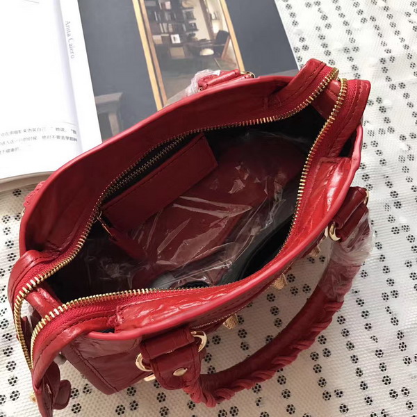 Balenciaga Gaint 12 Gold Mini City Handbag in Red Soft Crafted Vintage Lambskin For Sale