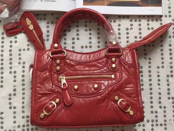 Balenciaga Gaint 12 Gold Mini City Handbag in Red Soft Crafted Vintage Lambskin For Sale