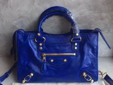 Balenciaga Gaint 12 Gold Small City Handbag in Electric Blue Soft Crafted Vintage Lambskin For Sale