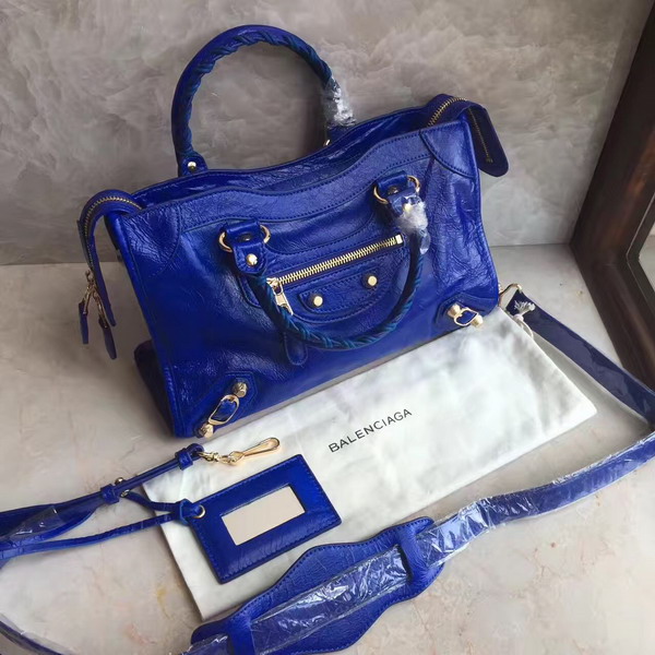 Balenciaga Gaint 12 Gold Small City Handbag in Electric Blue Soft Crafted Vintage Lambskin For Sale