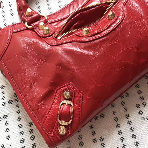 Balenciaga Gaint 12 Gold Small City Handbag in Red Soft Crafted Vintage Lambskin For Sale
