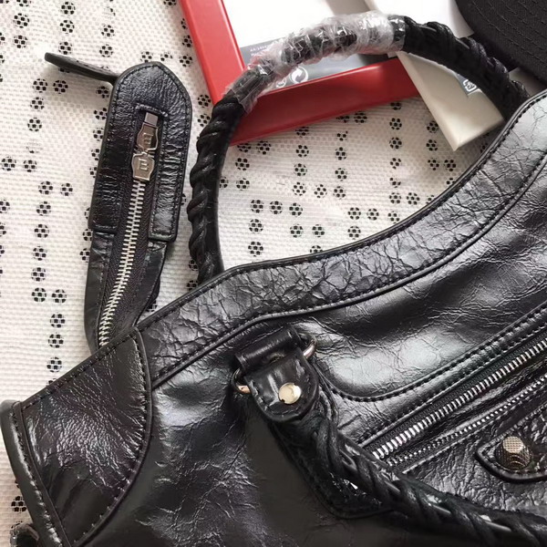 Balenciaga Gaint 12 Silver Medium City Handbag in Black Soft Crafted Vintage Lambskin For Sale
