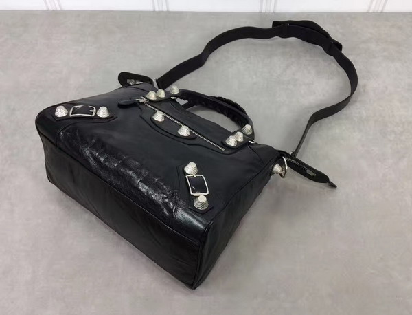 Balenciaga Giant City Handbag in Black Lambskin with Silver Metal Hardware For Sale