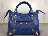 Balenciaga Giant City Handbag in Blue Lambskin with Gold Metal Hardware For Sale