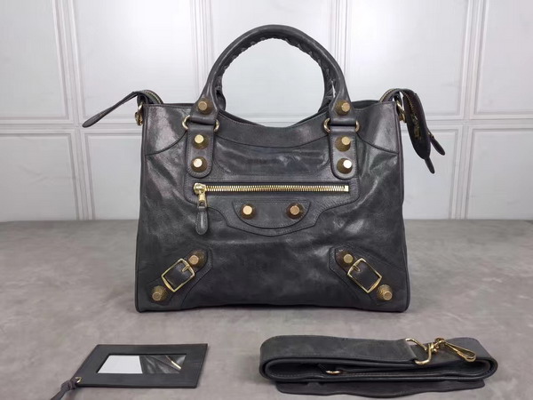 Balenciaga Giant City Handbag in Dark Grey Lambskin with Gold Metal Hardware For Sale