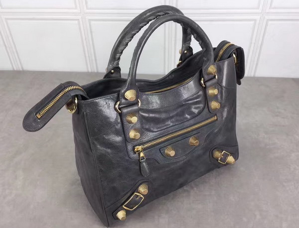 Balenciaga Giant City Handbag in Dark Grey Lambskin with Gold Metal Hardware For Sale