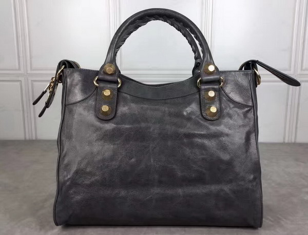 Balenciaga Giant City Handbag in Dark Grey Lambskin with Gold Metal Hardware For Sale