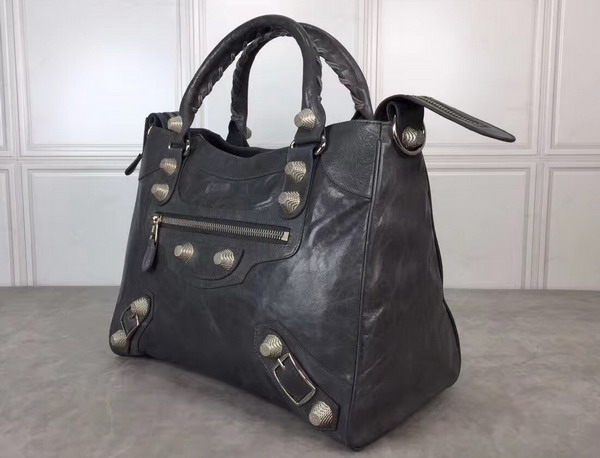 Balenciaga Giant City Handbag in Dark Grey Lambskin with Silver Metal Hardware For Sale