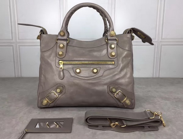 Balenciaga Giant City Handbag in Grey Lambskin with Gold Metal Hardware For Sale
