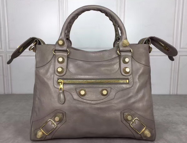 Balenciaga Giant City Handbag in Grey Lambskin with Gold Metal Hardware For Sale