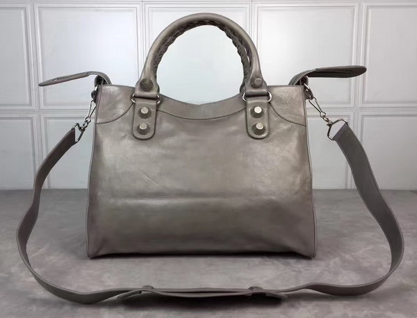 Balenciaga Giant City Handbag in Grey Lambskin with Silver Metal Hardware For Sale