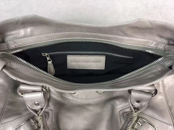 Balenciaga Giant City Handbag in Grey Lambskin with Silver Metal Hardware For Sale