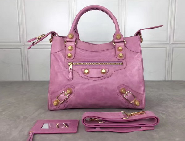 Balenciaga Giant City Handbag in Pink Lambskin with Gold Metal Hardware For Sale