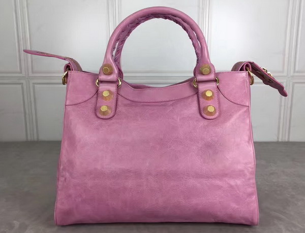 Balenciaga Giant City Handbag in Pink Lambskin with Gold Metal Hardware For Sale