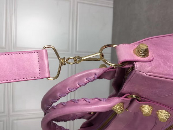 Balenciaga Giant City Handbag in Pink Lambskin with Gold Metal Hardware For Sale