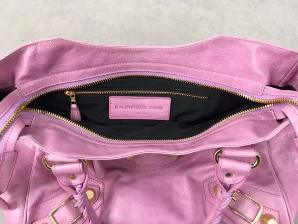 Balenciaga Giant City Handbag in Pink Lambskin with Gold Metal Hardware For Sale