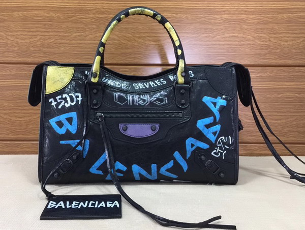 Balenciaga Graffiti Classic City Handbag in Black Replica