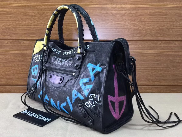 Balenciaga Graffiti Classic City Handbag in Black Replica