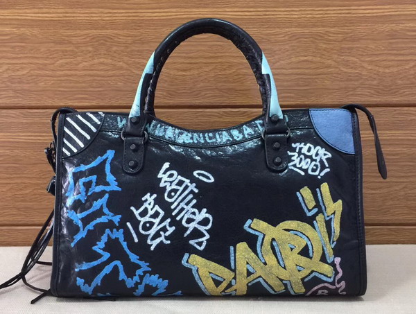 Balenciaga Graffiti Classic City Handbag in Black Replica