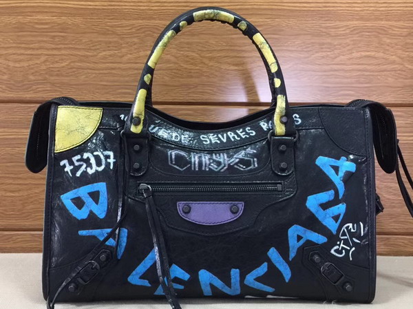 Balenciaga Graffiti Classic City Handbag in Black Replica
