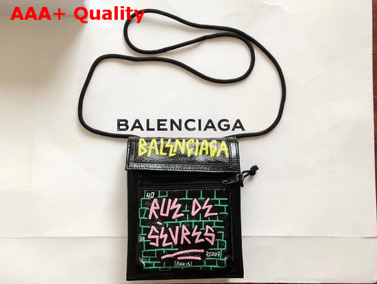 Balenciaga Graffiti Explorer Pouch Strap Natural Black Replica
