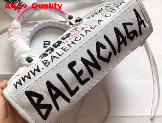 Balenciaga Graffiti Mini City Handbag White Grey Replica