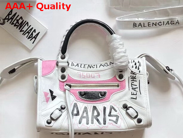 Balenciaga Graffiti Mini City Handbag White Grey Replica