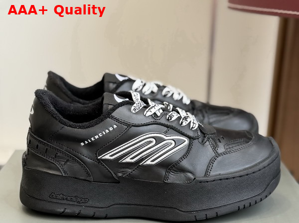 Balenciaga Hamptons Platform Sneaker in Black Cowskin and Polyester Replica