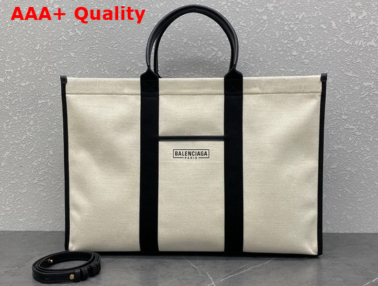 Balenciaga Hardware Large Tote Bag in Light Beige and Black Cotton Canvas Replica