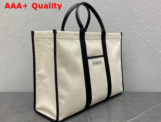 Balenciaga Hardware Large Tote Bag in Light Beige and Black Cotton Canvas Replica