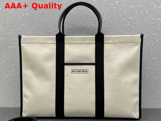 Balenciaga Hardware Large Tote Bag in Light Beige and Black Cotton Canvas Replica