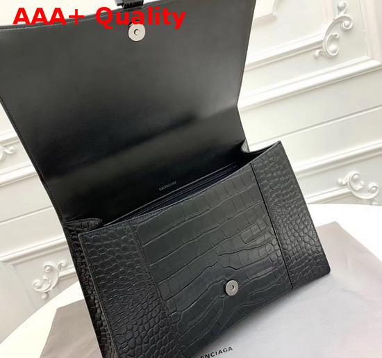 Balenciaga Hourglass Medium Top Handle Bag in Black Crocodile Embossed Shiny Calfskin Replica