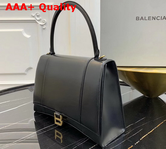 Balenciaga Hourglass Medium Top Handle Bag in Black Shiny Box Calfskin Replica