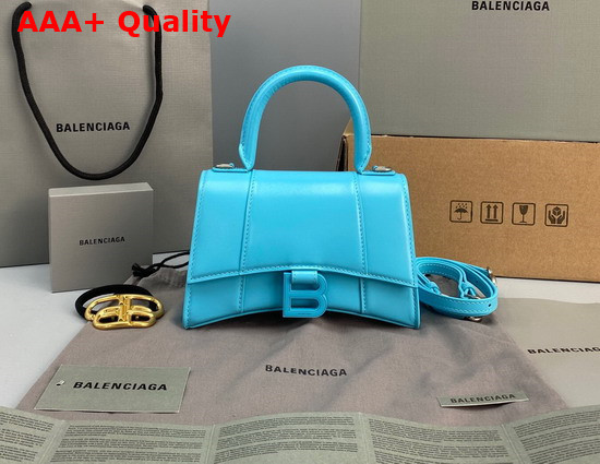 Balenciaga Hourglass Mini Top Handle Bag in Blue Shiny Box Calfskin Replica