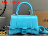 Balenciaga Hourglass Mini Top Handle Bag in Blue Shiny Box Calfskin Replica