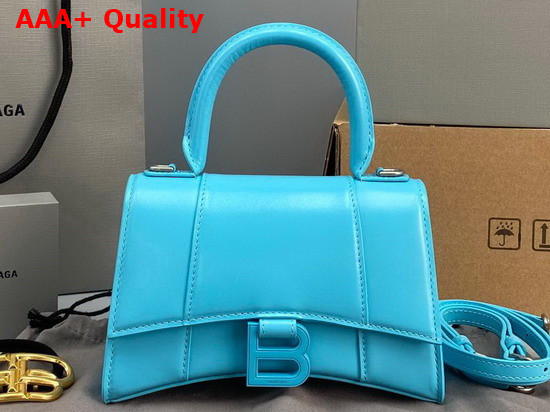 Balenciaga Hourglass Mini Top Handle Bag in Blue Shiny Box Calfskin Replica