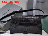 Balenciaga Hourglass Sling Bag Shoulder Bag in Black Shiny Crocodile Embossed Calfskin Replica