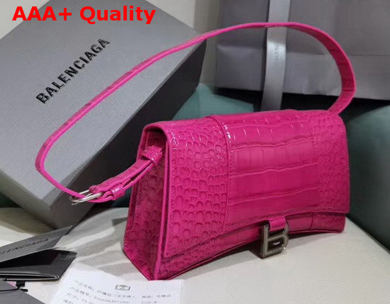 Balenciaga Hourglass Sling Bag Shoulder Bag in Bright Pink Shiny Crocodile Embossed Calfskin Replica