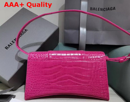 Balenciaga Hourglass Sling Bag Shoulder Bag in Bright Pink Shiny Crocodile Embossed Calfskin Replica
