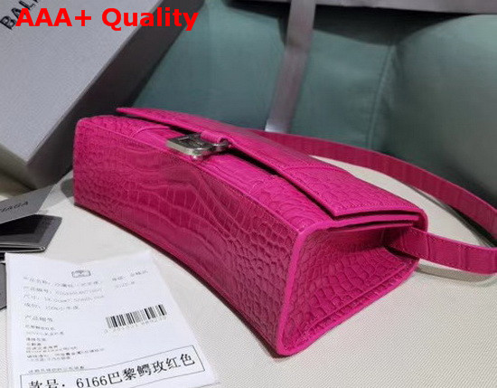 Balenciaga Hourglass Sling Bag Shoulder Bag in Bright Pink Shiny Crocodile Embossed Calfskin Replica